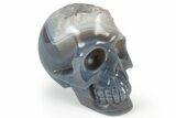 Polished Banded Agate Skull with Quartz Crystal Pocket #237074-2